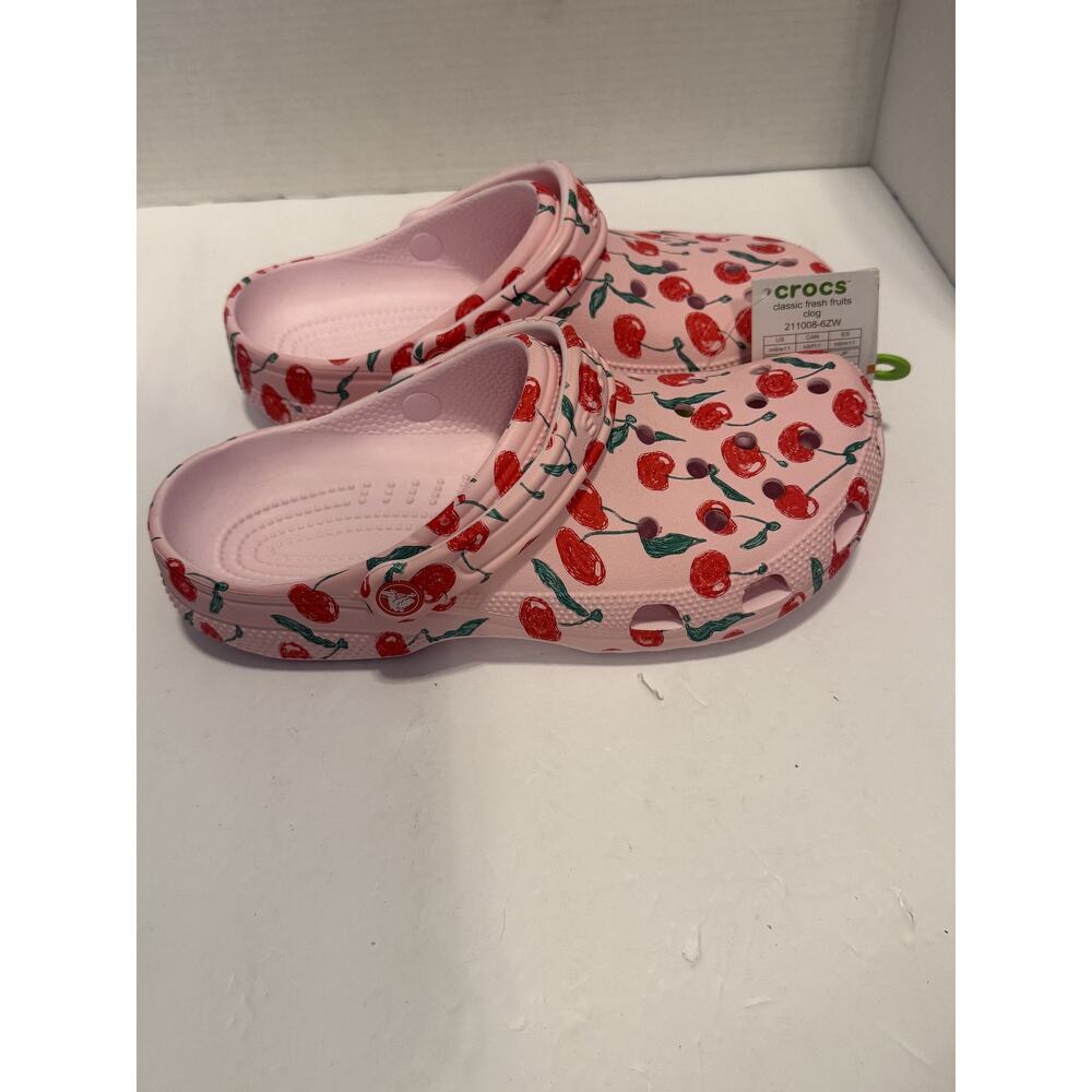 Crocs Classic Fresh Fruits Clog Shoes Womens Size 11 Pink Cherry Graphic Comfort - Picture 7 of 11